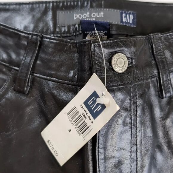 Vintage Gap Y2K Genuine Black Leather Boot Cut Pants size 2 NEW WITH TAGS - Picture 2 of 12